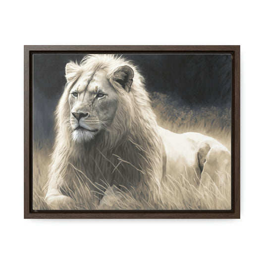 White Lion Sketch on Canvas- Gallery Canvas Wraps, Horizontal Frame