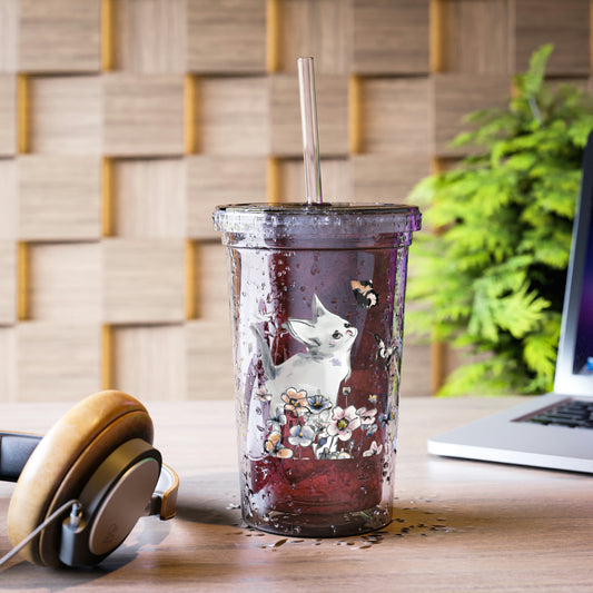 Kittens and Butterflies Acrylic Cup with straw | Gift for Her | Cat Lovers