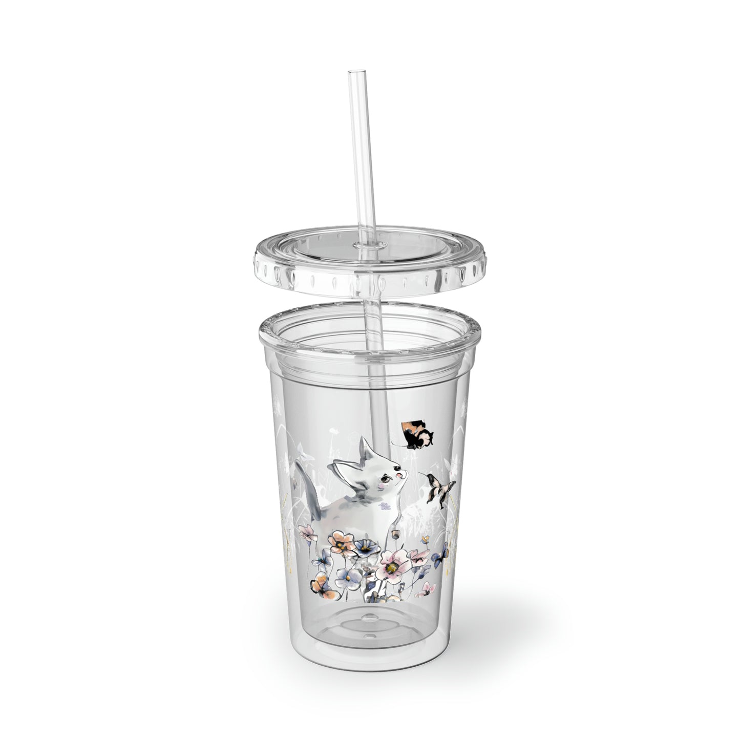 Kittens and Butterflies Acrylic Cup with straw | Gift for Her | Cat Lovers