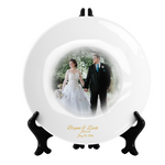 Personalized White Ceramic Plate with 18k Gold Trim - Perfect for Weddings, Anniversaries, Birth Announcements, or Graduations