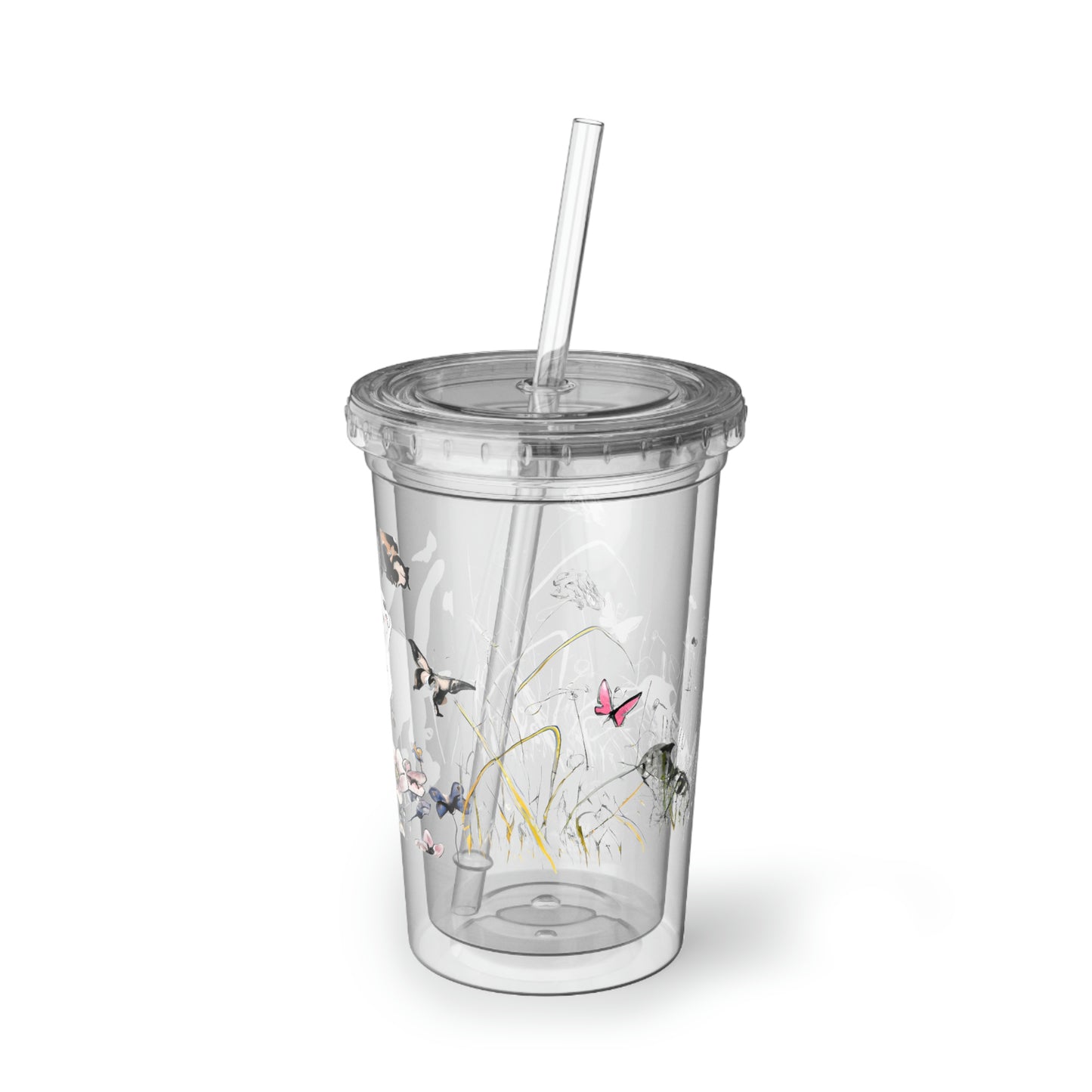 Kittens and Butterflies Acrylic Cup with straw | Gift for Her | Cat Lovers