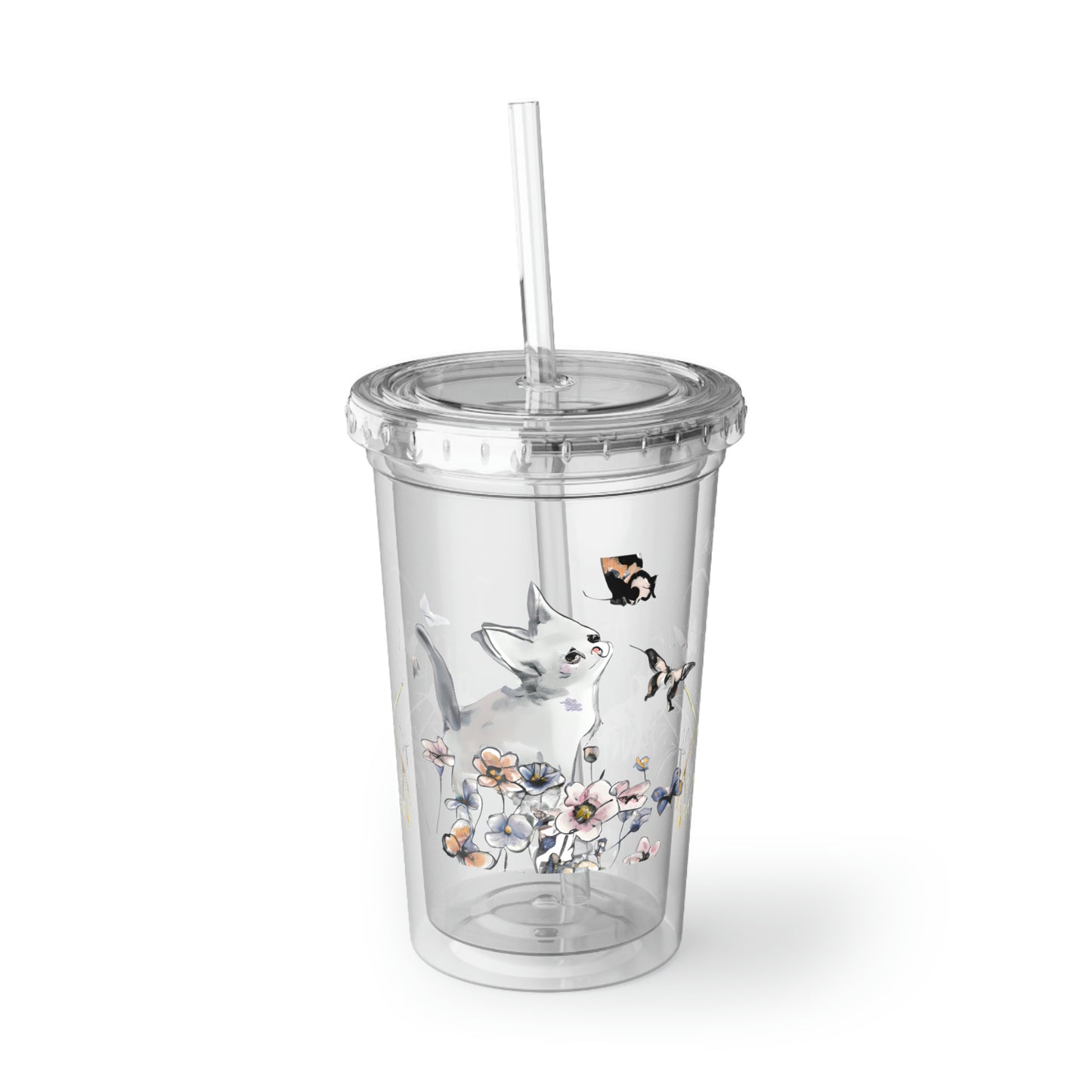 Kittens and Butterflies Acrylic Cup with straw | Gift for Her | Cat Lovers