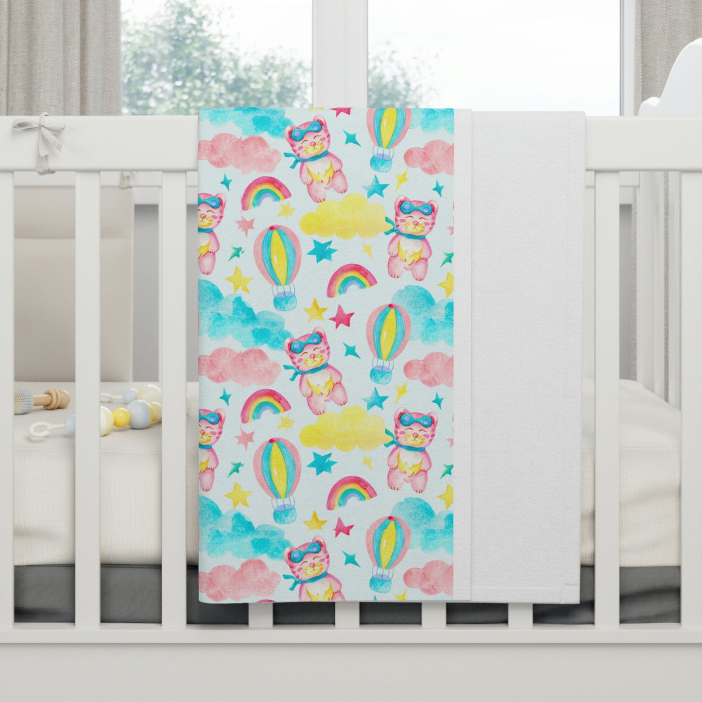 Balloons Bears and Rainbows Soft Fleece Baby Blanket
